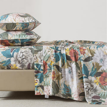 King Sheet Set, 100% Cotton Sateen Soft Breathable, Luxury Vintage Floral Bed Sheets, Elegant Large Peony & Botanical