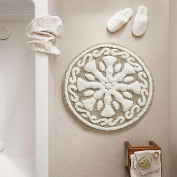 Casablanca Tufted Cotton Bath Rug Non-Slip, Round 25", Taupe