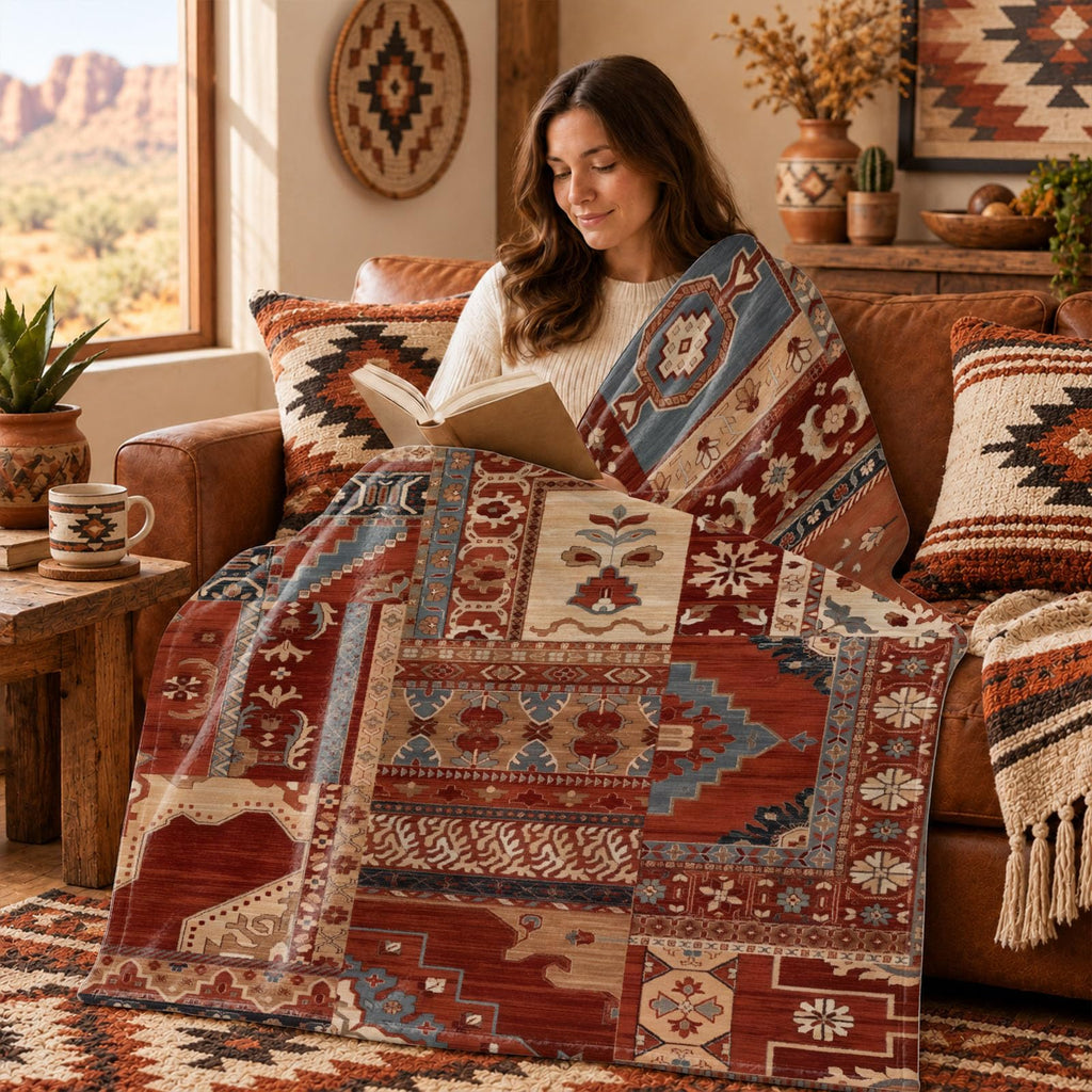 Boho Aztec Throw Blanket 60"x 80", Western Indian Native American Blanket Southwestern Decor, Brown Soft Cozy