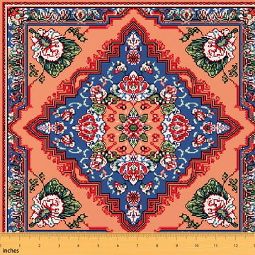 Boho Fabric by The Yard, Bohemian Flowers Upholstery, Blue Pink Farmhouse Ethnic Abstract Decorative, Geometric