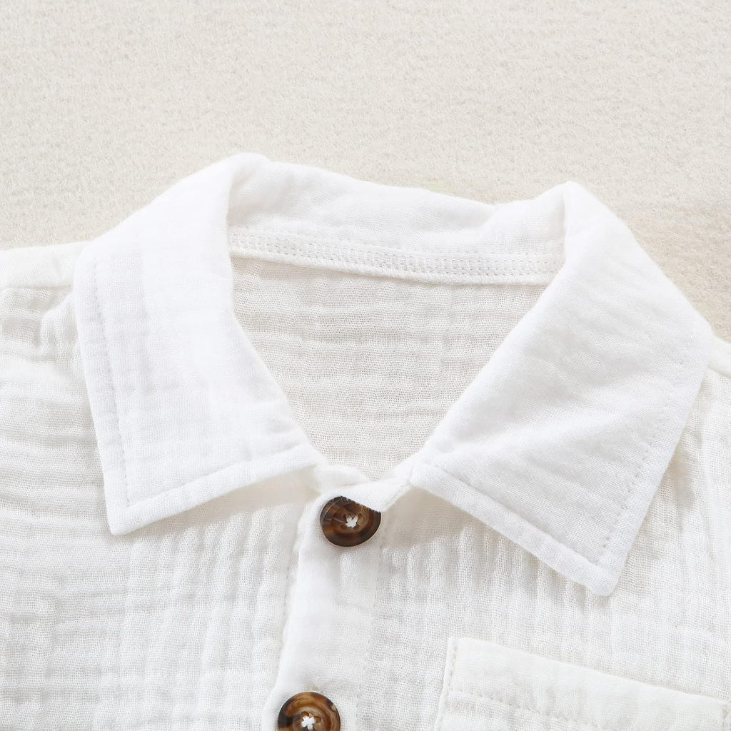 Kids Toddler Boy Summer Clothes Button Down Shirt and Shorts Solid Color Cotton Linen 2 Piece Outfit Set for Boys