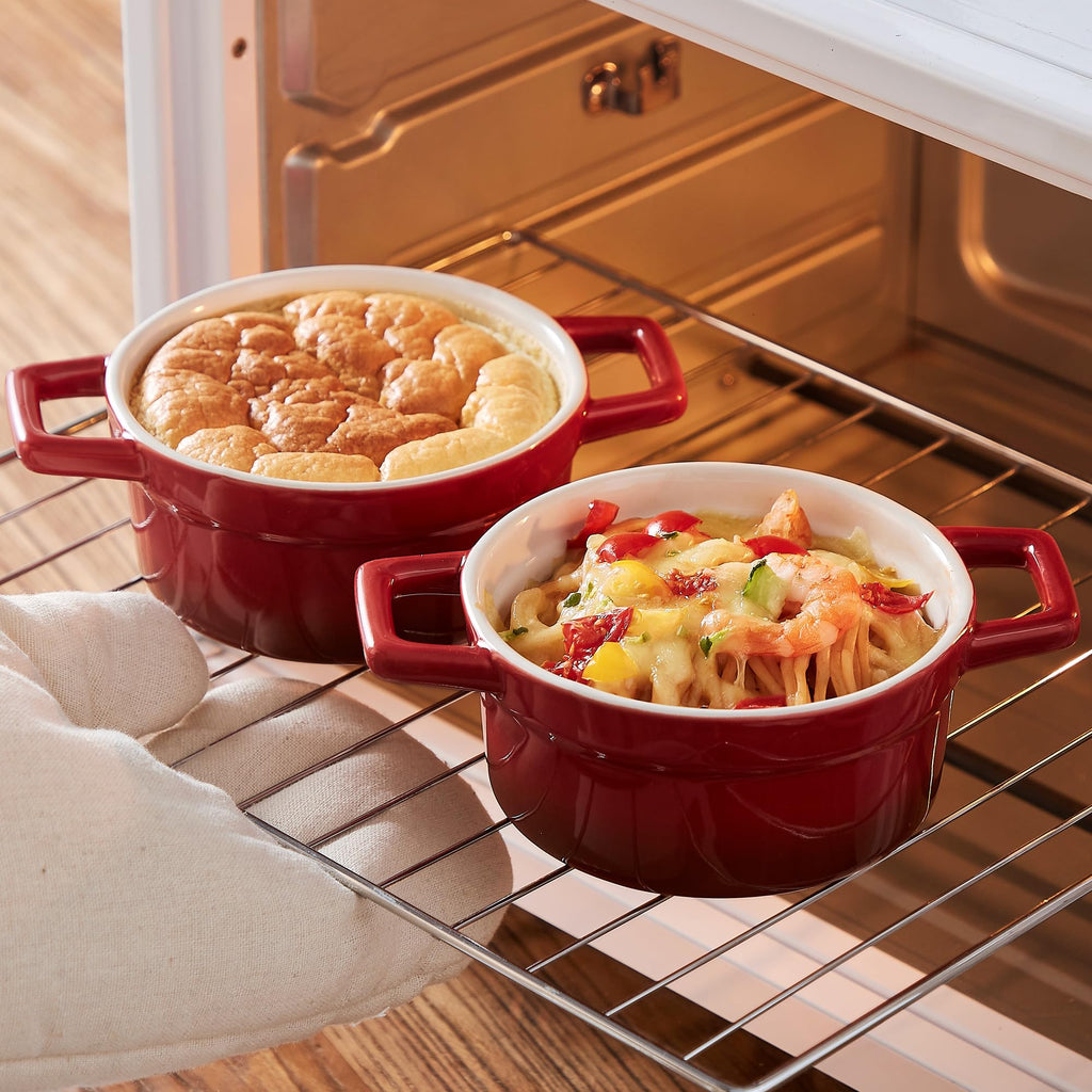 Mini Cocotte 12oz Ceramic Casserole Dish Set with Lid, Red