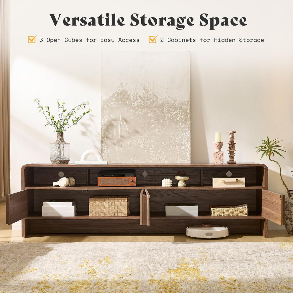 70" Fluted Wood TV Stand for TVs up to 80", Media Console Entertainment Center with Storage Cabinets for Living Room
