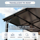 8x10FT Lean to Gazebo, Hardtop Metal Pergola with Polycarbonate Roof, Large Wall Mounted Heavy Duty Awnings
