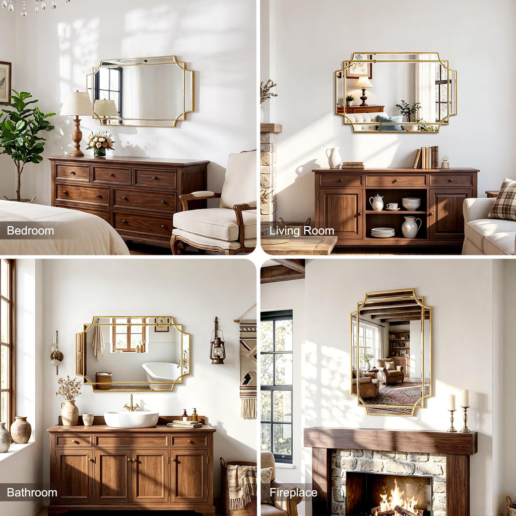 20x30 inch Beveled Gold Mirror for Wall, Gold Traditional Art Decorative Mirror Home Decor Living Room Bedroom