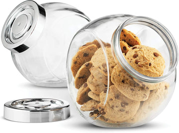 Pandora Glass Candy Jar 751⁄2-Ounce Cookie Jar (2 Pack) with Plastic Airtight Seal Lid 2-Way Display, Bulk-Food - Set of 2