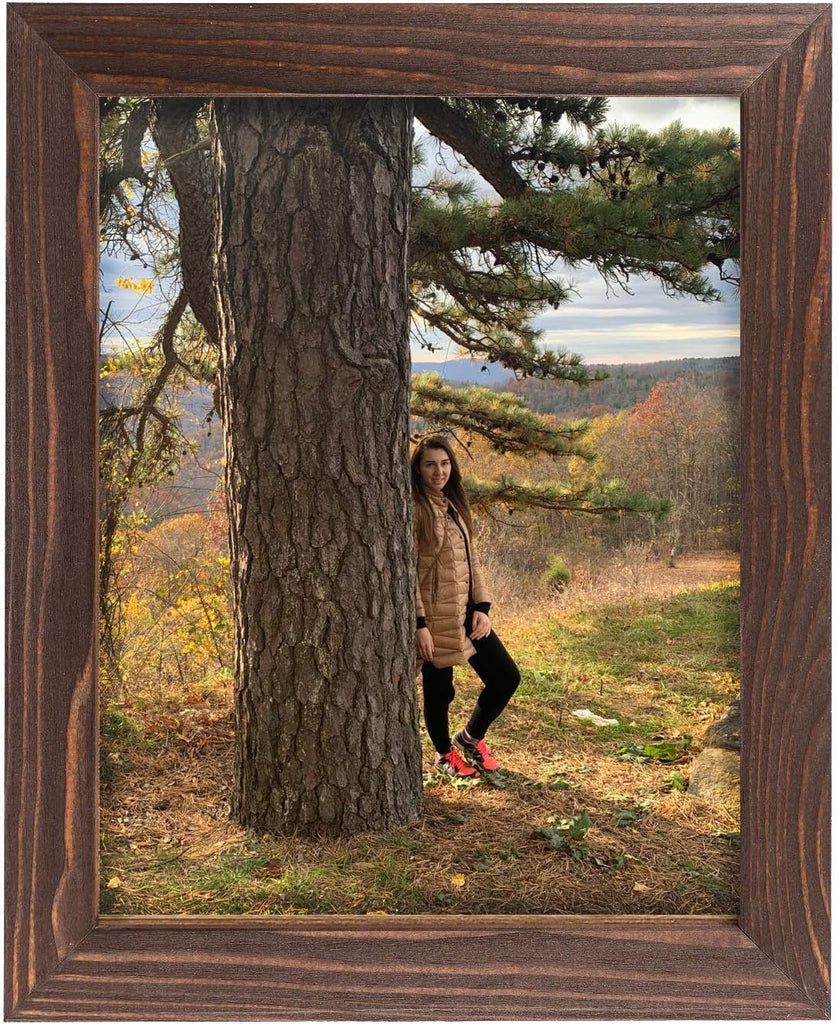 Rustic Wooden Poster Picture Frame 24x36 - Natural Solid Eco Distressed Wood for Wall Mounting Photo Frame - Brown