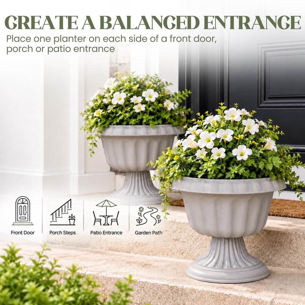 10 Inch Outdoor Urn Planters, 4 Pack Plastic Pedestal Pots