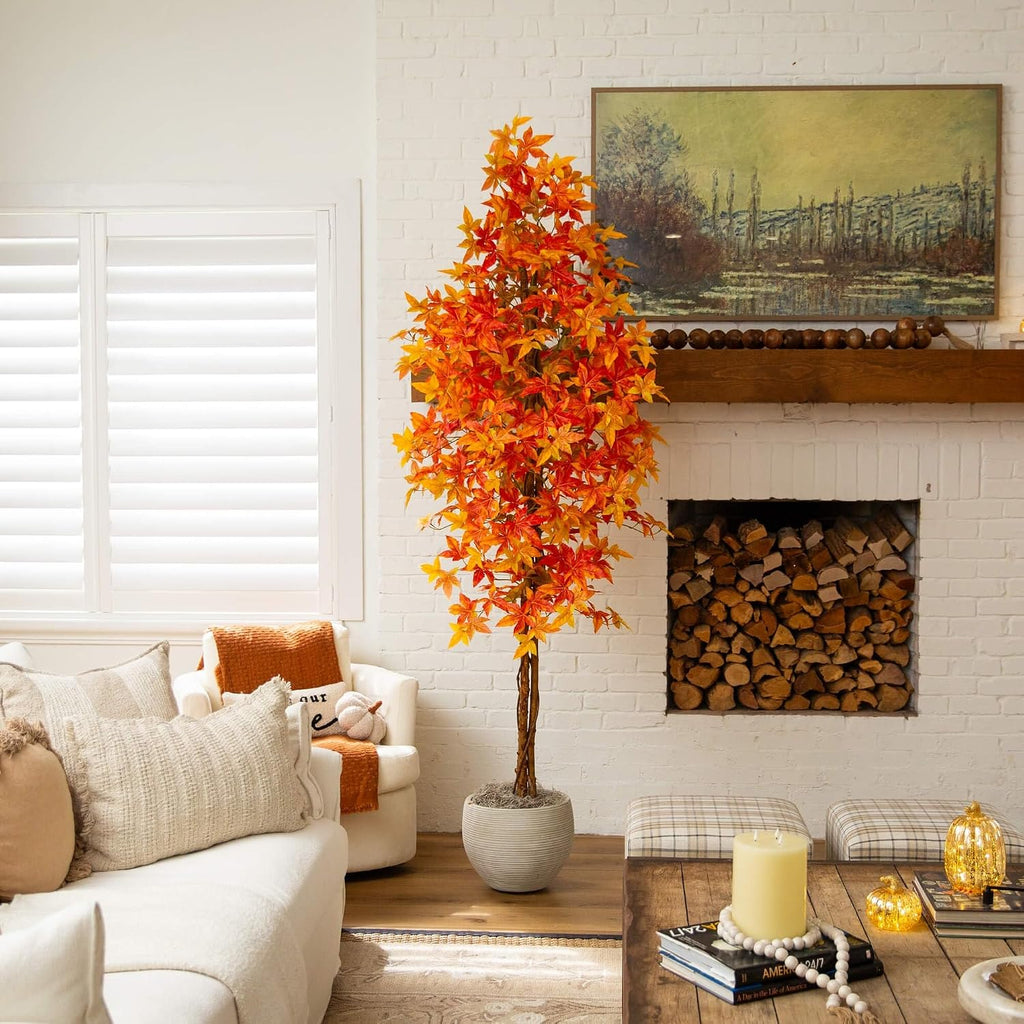 8ft Autumn Deluxe Maple Artificial Fall Tree - Harvest Season Decor - Indoor Faux Plant Display