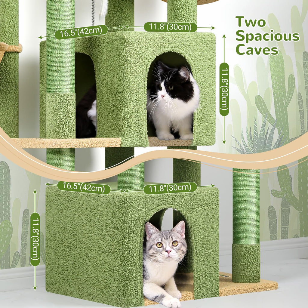 Cactus Sturdy Cat Tree for Indoor Cats 20 lbs, Green