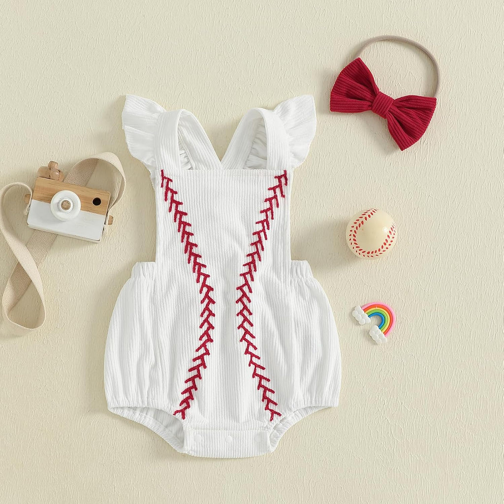 Infant Baby Boys Girls Overalls Sleeveless Baseball Embroidery Corduroy Romper Bodysuit Cute Newborn Outfit