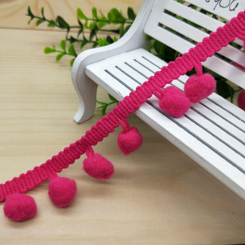 Ball Fringe 1/2" Wide Pom Pom Trim Ribbon Sewing(Pom Size 12mm,Hot Pink) - 18 Yards