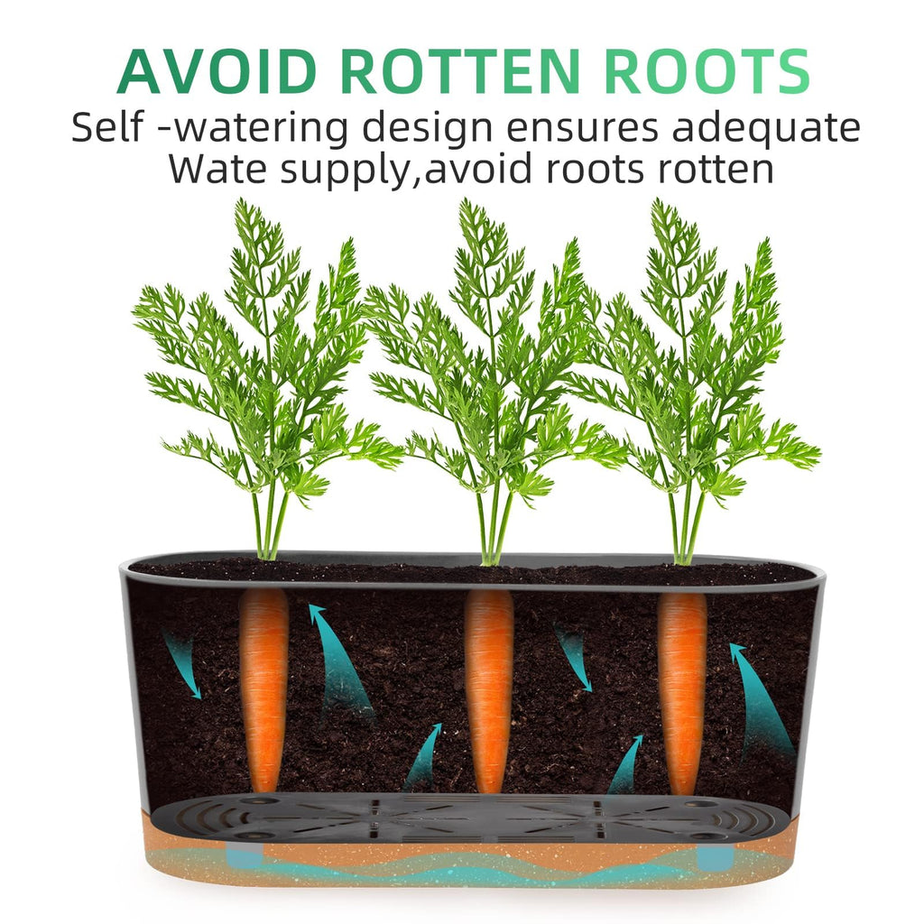 16" L x 7.6" W x 7" H Window Planter Box, 2 Pack Self Watering Pots for Indoor Plants with Drainage Holes & Saucer