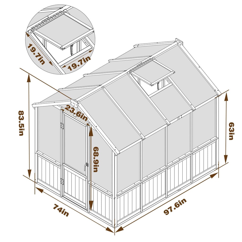 6 x 8 FT Wooden Polycarbonate Greenhouse with Ventilated Window and Lockable Door, 6mm MWPC Panels for UV Protection