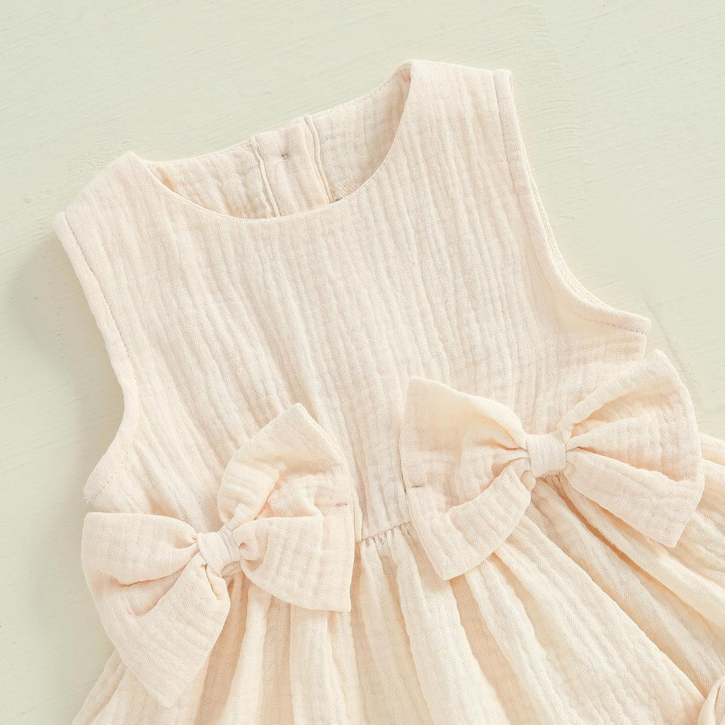 Toddler Girl Summer Outfits Solid Linen Outfit Two Bows Front Ruffle Tank Tops Shirts Shorts Cute Baby Girl Clothes