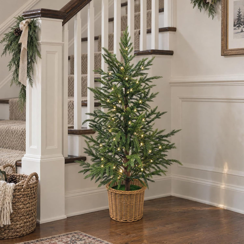 Christmas Decorations 2 Pack 3FT Pre-Lit Artificial Norfolk Pine Xmas Tree