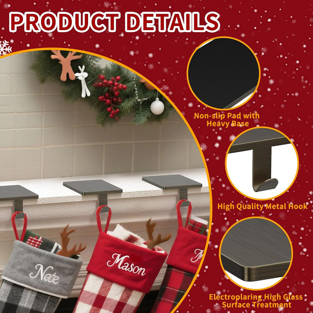 Christmas Stocking Holders for Mantle Set of 4, Heavy Duty Stocking Holder Hooks for Fireplace Tabletop Shelf