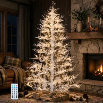 7.5FT White Pre-Lit Birch Mode Christmas Tree 400 LED Lights W/Remote