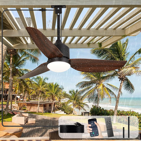 42 Inch Gazebo Fan Outdoor Hanging - Plug in Waterproof Fans with Lights for Patios - Dimmable Remote App Control - Black and Walnut A101-B0F5WNKKR9