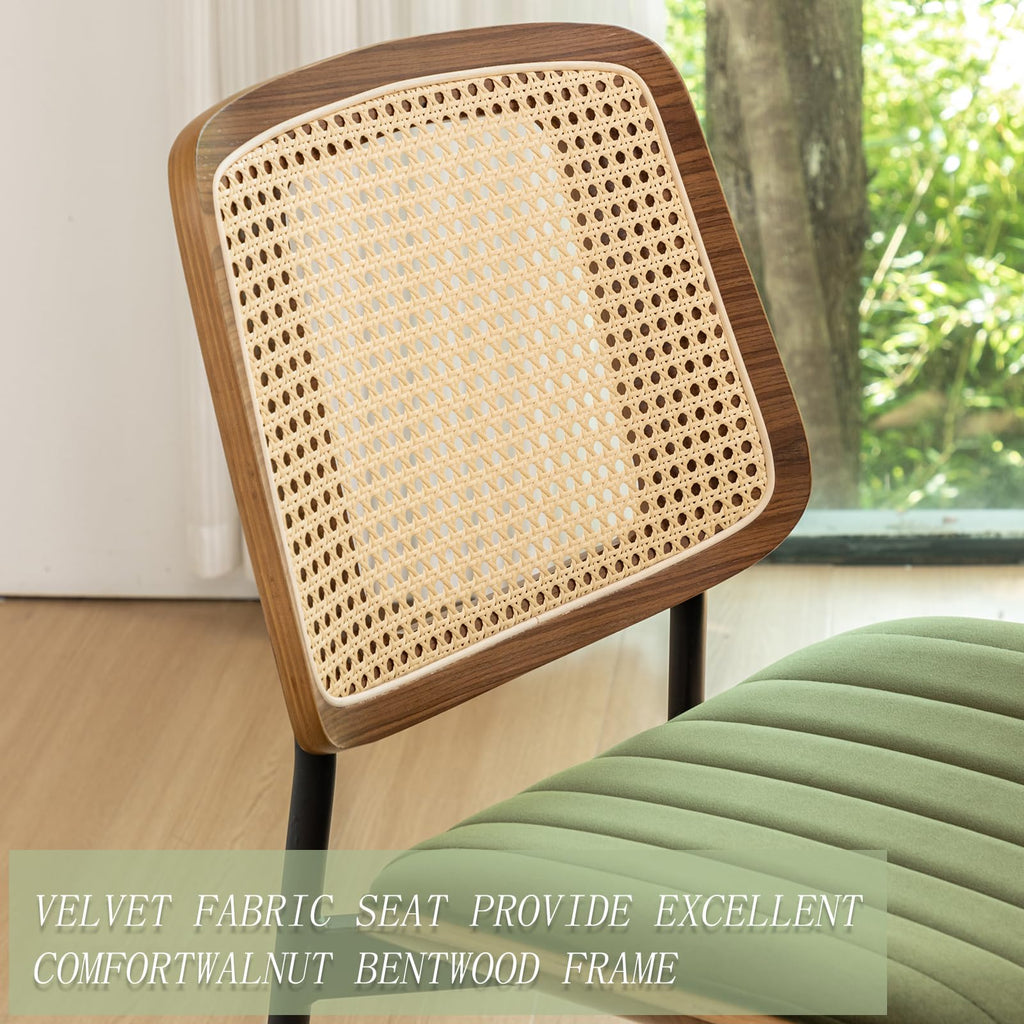 Dining Chairs Set of 2 Mid Century Modern Retro Green Velvet Kitchen Chairs with Walnut Bentwood Upholstered Seat