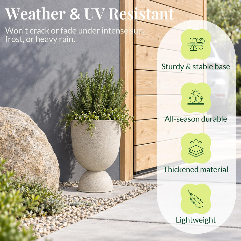 15 Inch Tall Planters, Beige Plastic Urn Planters, 2 Pack