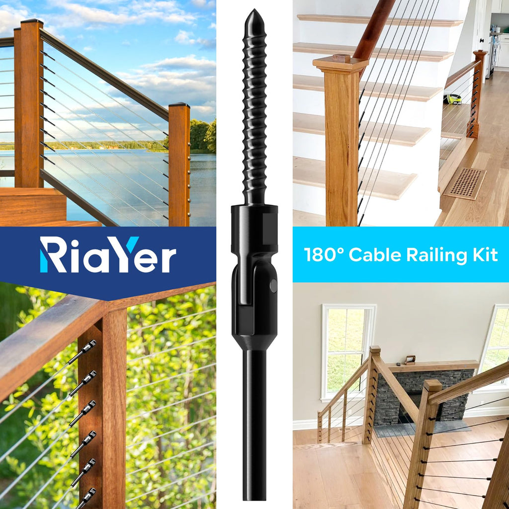 Black Cable Railing Hardware, 180° Angle Swage Lag Screws, 20 Pack