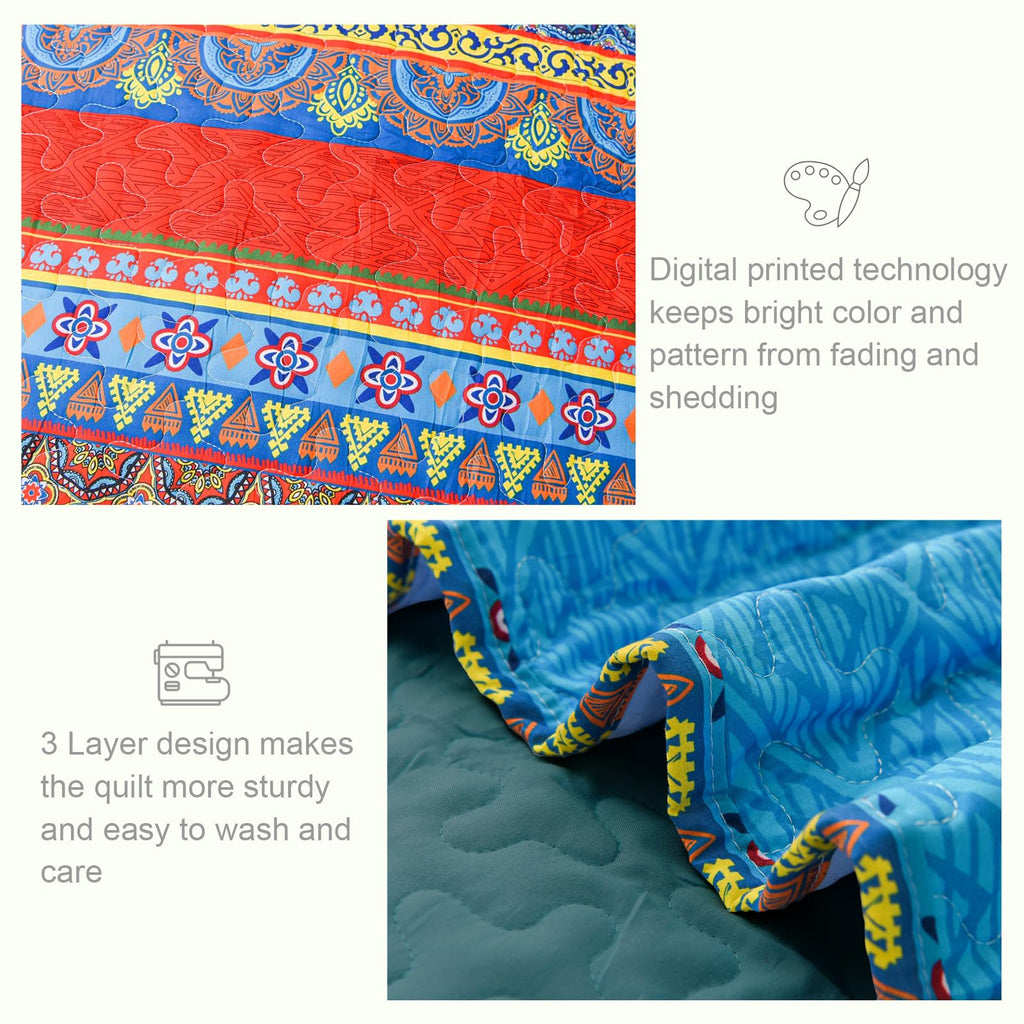 Reversible Boho Quilts Twin Size Blue