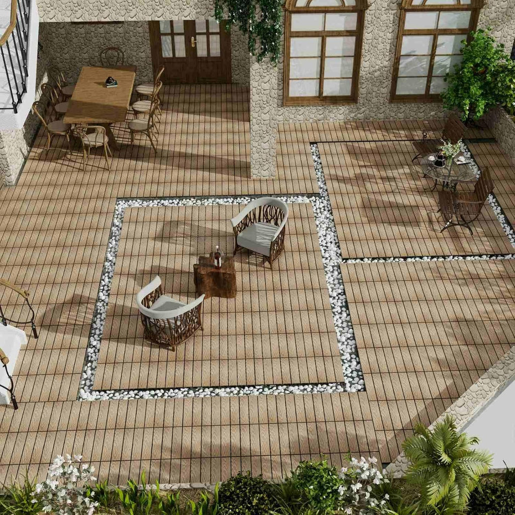 WPC Interlocking Deck Tiles 11.8" x 11.8" - Pack of 11 Wood-Plastic Composite Patio Flooring Tiles - Weather Resistant