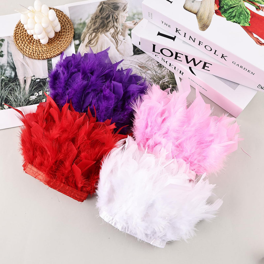 Pink 4 Yards Turkey Feather Trim - 4~6in Fashion Dress Sewing - Natural Fluffy Feather Trim Fringe for Party Clothing