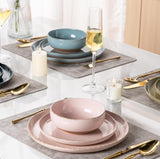 Ceramic Dinnerware Sets for 4, 12 Pieces Handpainted Plates and Bowls Set with Rustic Terracotta Underside