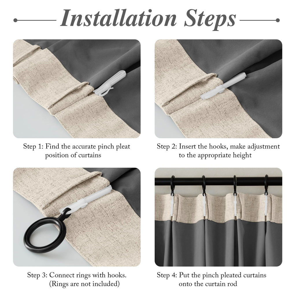 100% Blackout Pinch Pleat Linen Curtains, 1 Panel
