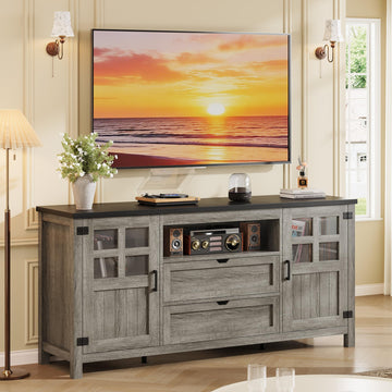 66'' Farmhouse Tv Stand for 55-75 Inch, TV Console with Storage