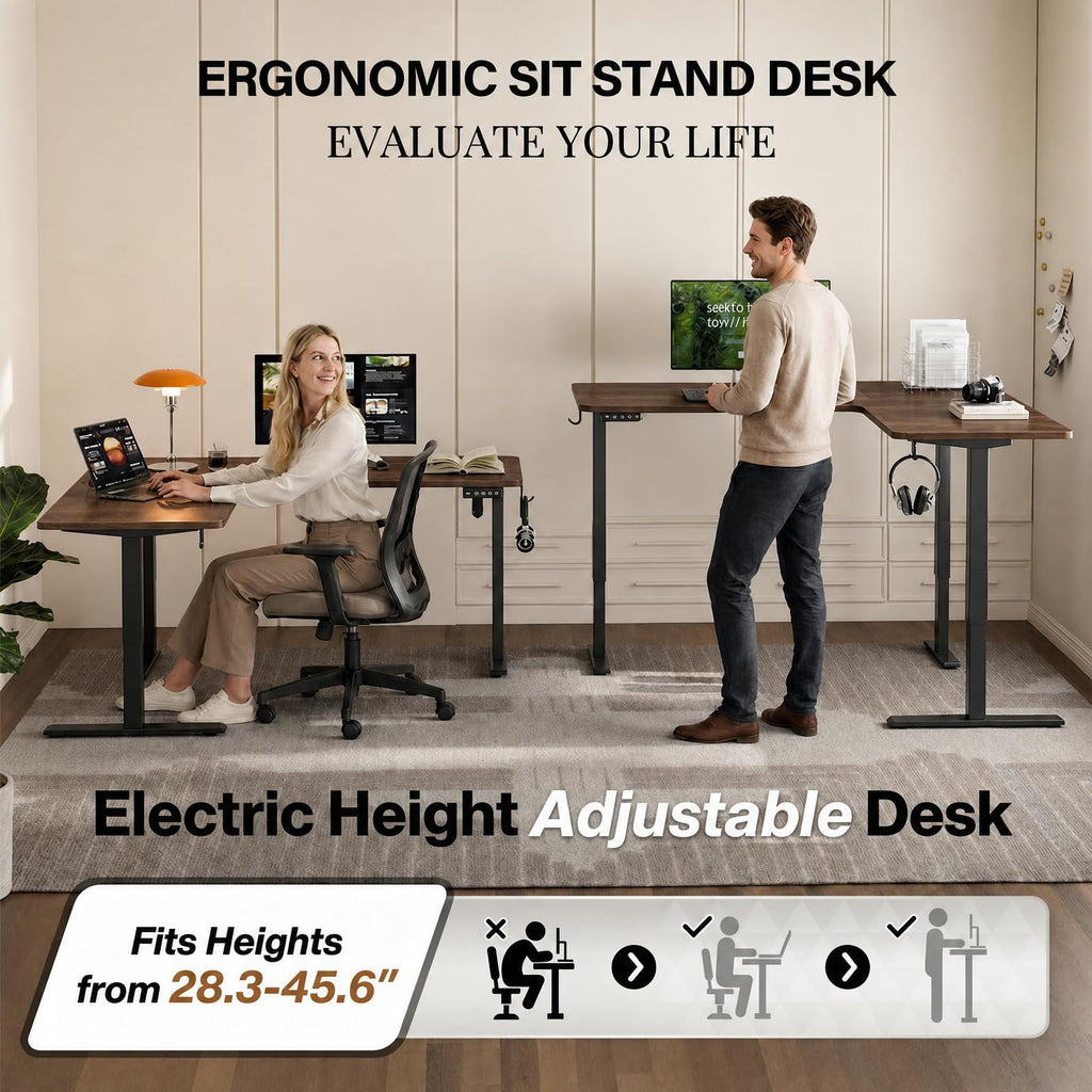 63 x 55 Inch L Shaped Standing Desk, Electric Height Adjustable Corner Stand Up Desk, Sit Stand Corner Table Home