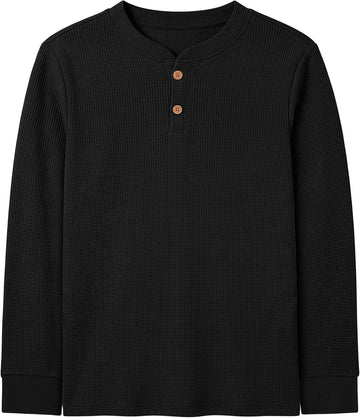 Boys Henley Long Sleeve Soft Boys Long Sleeve Shirts Waffle Thermal Henley T-Shirts Fall Base Layer Tees for Kids