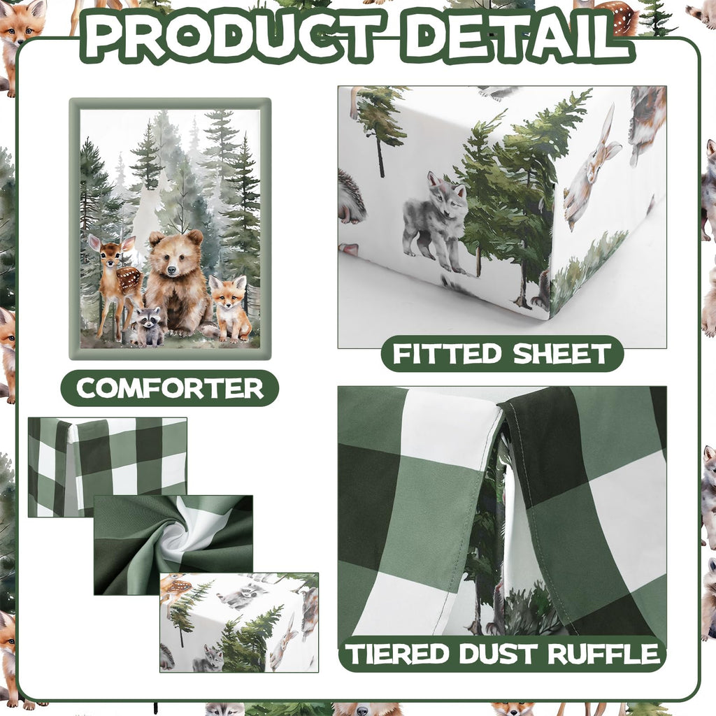 3 Pcs Woodland Animal Baby Crib Bedding Set for Boy