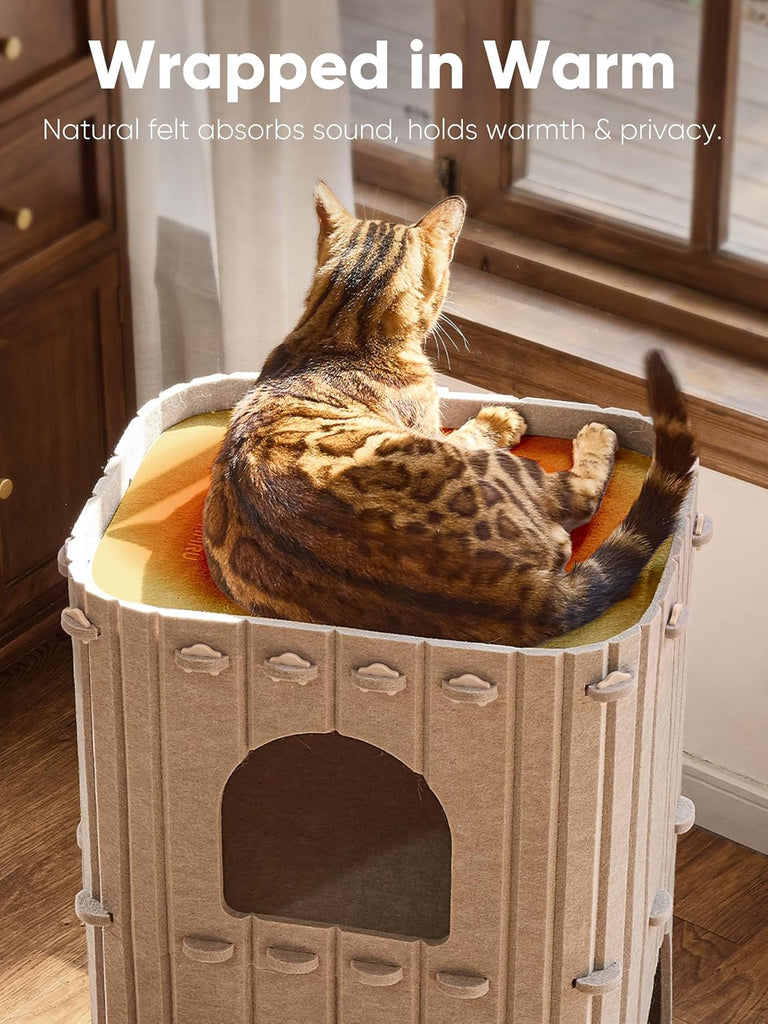 Cat House for Indoor Cats, Warm Felt Cat Bed, Scratch Resistant