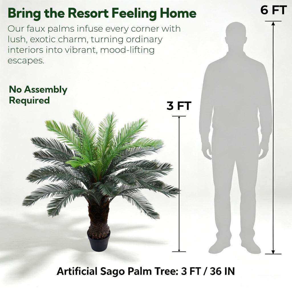 3FT Potted Artificial Sago Palm Tree, Fully Assembled