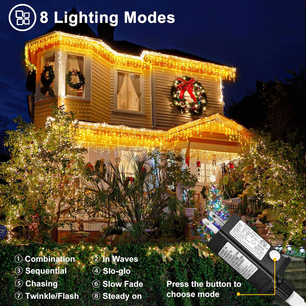 Warm White Christmas Lights Outdoor 99ft 1216 LED Icicle Lights for Outside