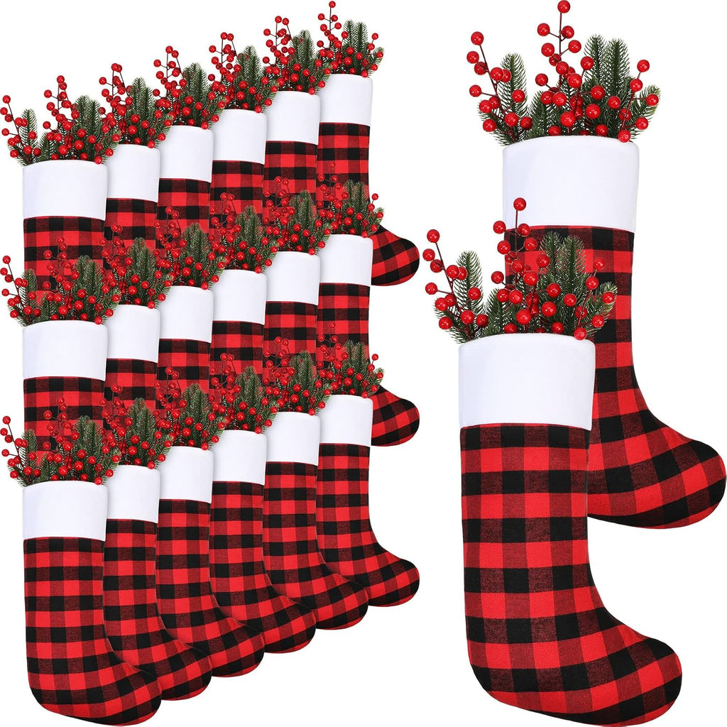 30 Pcs 18 Inch Christmas Stockings Bulk, Buffalo Plaid Stockings