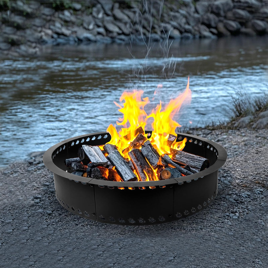 Outdoor Smokeless Fire Pit Ring 31 inch, Metal Steel Firepit Ring Insert Round Firepit Ring for Outside Wood Burning