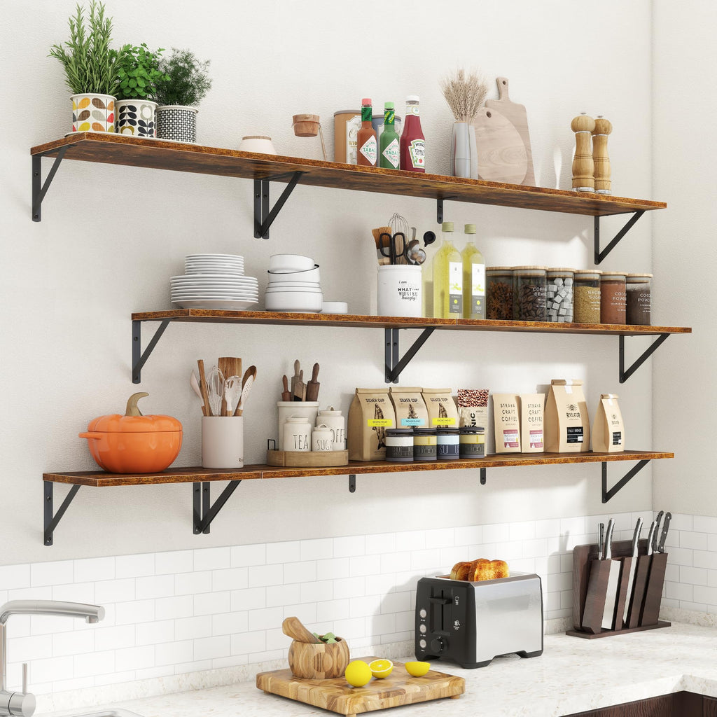 8" Deep Floating Shelves for Wall, 16 inch Wood Wall Shelves Set of 2, Wide Floating Bookshelf with Sturdy Metal