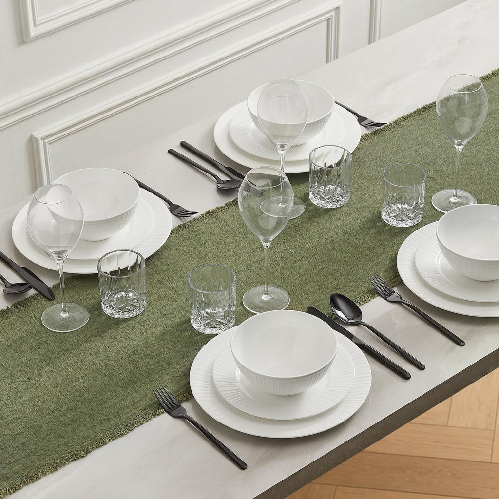 Frayed Edge Table Runner - Moss Green