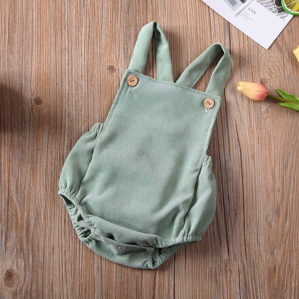 Newborn Baby Summer Romper Unisex Solid Color Button Jumpsuit Sleeveless Backless Overalls Outfits 1Pcs