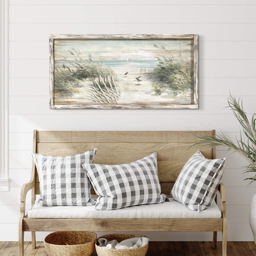 Coastal Seaside Wood Wall Art, Beach Dune Picture, 40"x20" Wall Decor