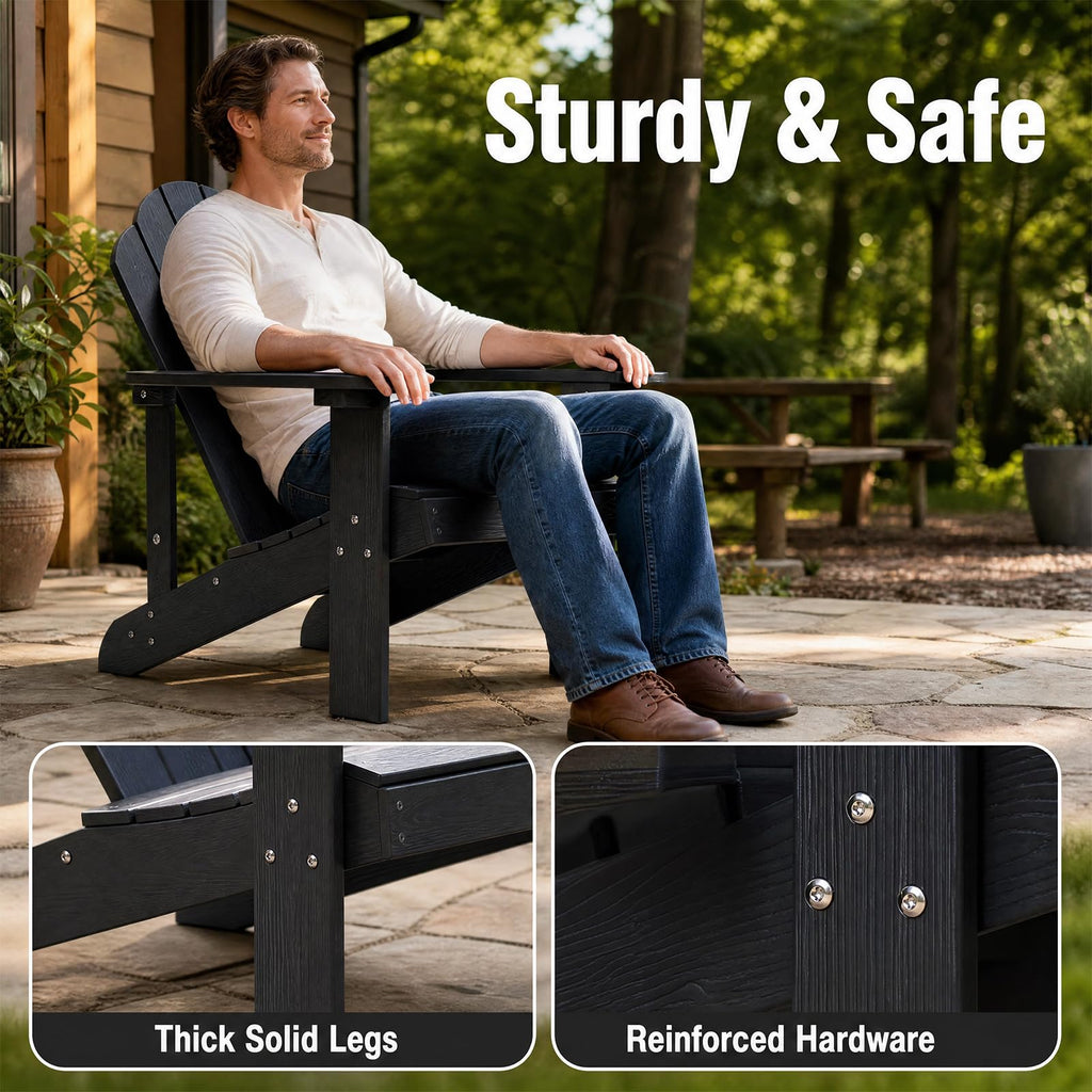 Adirondack Chair, All-Weather Can Used Patio Chair with Cup Holder, Sturdy Outdoor Lawn Chair, Low Maintenance Surface