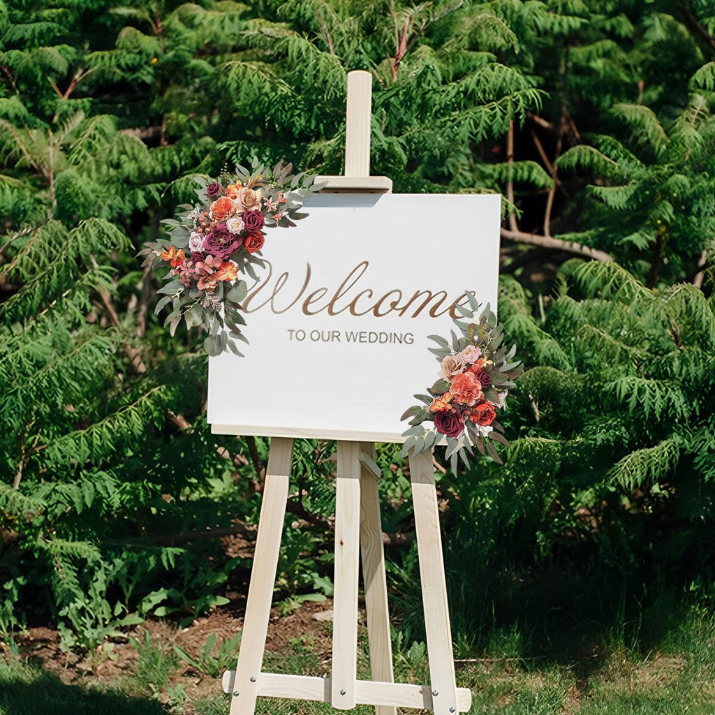 2-Piece Red Silk Flower Swag for Wedding Arch, Artificial Floral Backdrop Hanging Wreath Wall Door Party Decoration