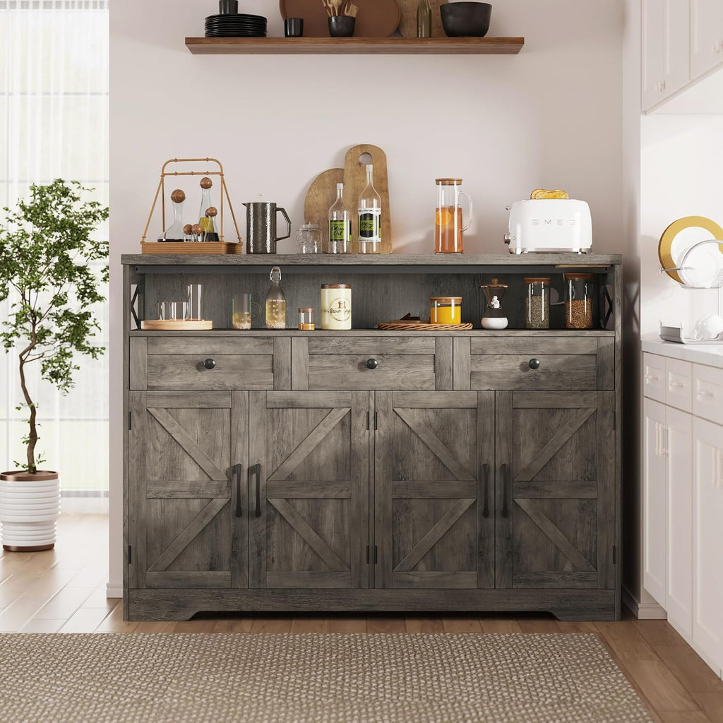 51" Farmhouse Buffet Sideboard with Storage, Kitchen Pantry Cabinet | with Storage Drawers, Wood Cupboard Hutch