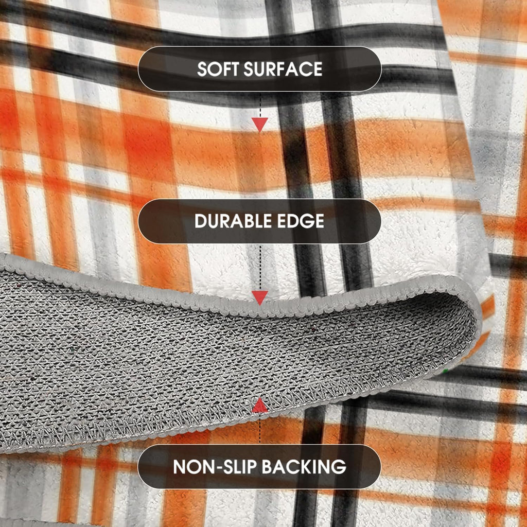 Orange Black Vintage Check Stripes Fall Area Rug