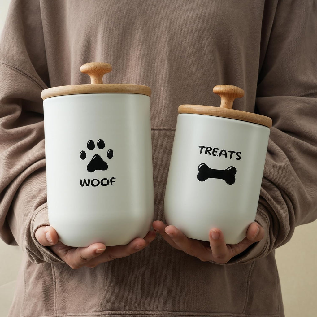 Dog Treat Container Set of 2, Dog treat jar with Airtight Lid, Small dog food container, Dog Cookie Jar Counter
