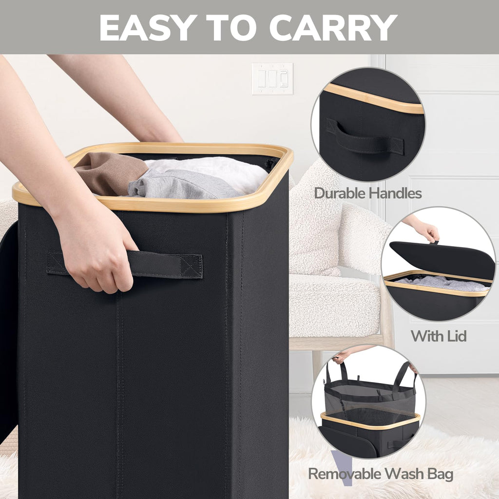 100L Large Rolling Laundry Basket with Wheels and Lid, Black